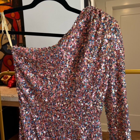 NEW WITH TAGS! Bronx and Banco Galaxy Midi Dress Pink Sequin - Picture 9 of 10